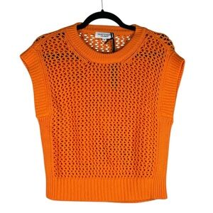 Velvet Heart Orange 80's Style Open Knit Crewneck Cap Sleeve Sweater Size XS New